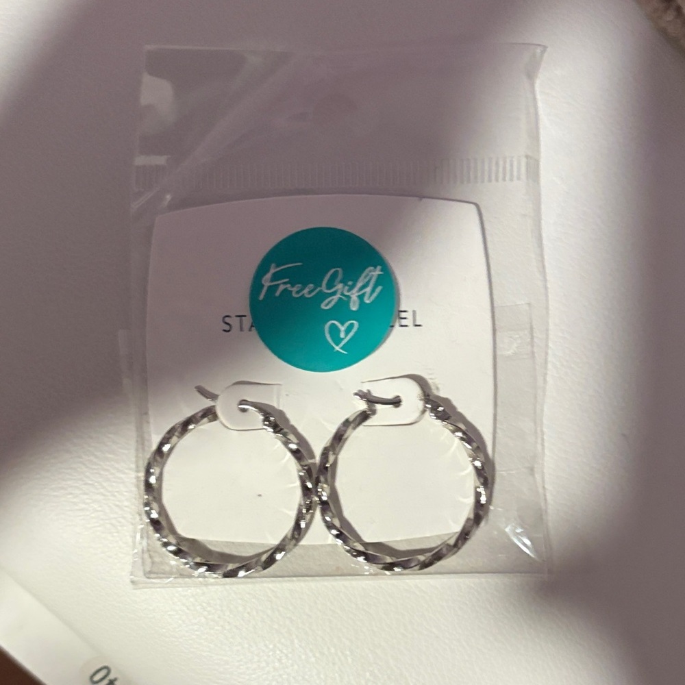 Silver Twisted Hoop Earrings - Stainless Steel